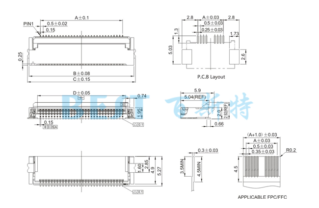 FPC连接器0521-npwb-sn前插后翻参考图纸